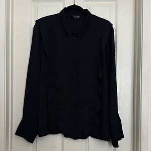 Laundry By Shelli Segal Black Button-Down Blouse with Subtle Ruffle Detail